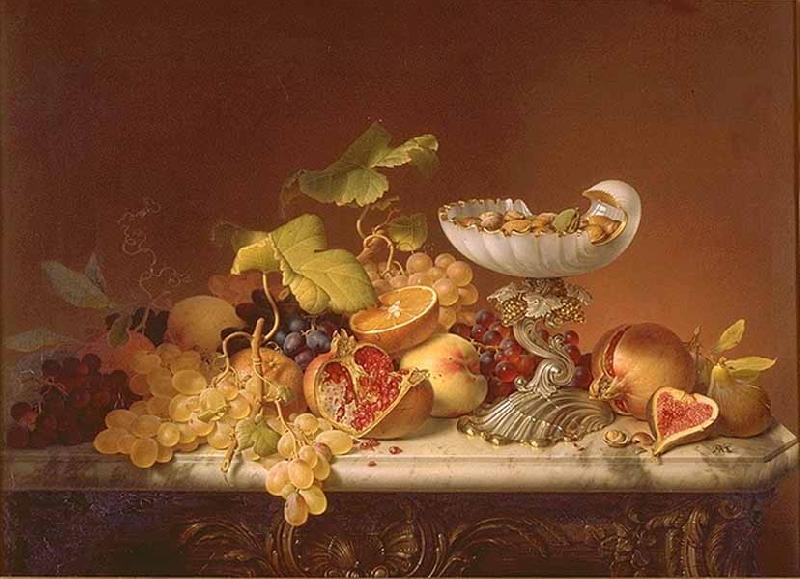 Johann Wilhelm Preyer Sudfruchte mit Milchglasschale in Muschelform Sweden oil painting art
